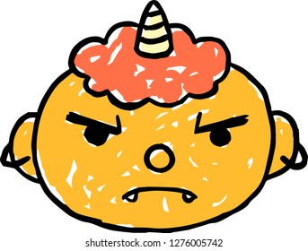 Hand-drawn cute yellow demon's face