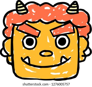 Hand-drawn cute yellow demon's face