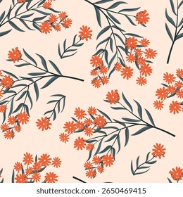 Hand-drawn daisy flowers seamless pattern print design. Vector illustration design for fashion fabrics, textile graphics and prints.
