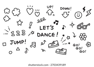 Conjunto de iconos de baile dibujados a mano: símbolos divertidos para Diseños de baile