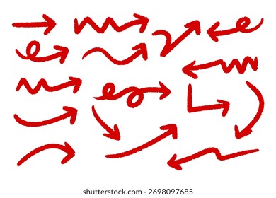 Hand-Drawn Dark Red Arrow Set, Sketch Marker Arrows Isolated on White Background