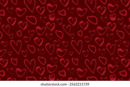 Hand-drawn dark red hearts in a dense, chaotic design. Use for creating unique, passionate projects