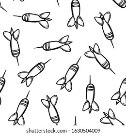 Handdrawn dart doodle seamless pattern. Hand drawn black sketch. Sign cartoon symbol. Decoration element. White background. Isolated. Flat design. Vector illustration.