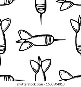 Handdrawn dart doodle seamless pattern. Hand drawn black sketch. Sign cartoon symbol. Decoration element. White background. Isolated. Flat design. Vector illustration.