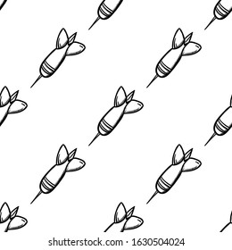 Handdrawn dart doodle seamless pattern. Hand drawn black sketch. Sign cartoon symbol. Decoration element. White background. Isolated. Flat design. Vector illustration.