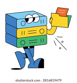 Hand-drawn database character holding storage files, representing organized digital information and server capacity.