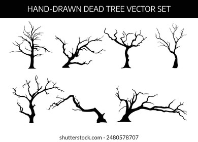 silueta de árbol muerto dibujado a mano. diseño plano. Vector eps 10.