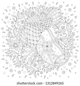 Hand-drawn decorated cartoon Altolamprologus compressiceps fish on the white background with algae. Image for coloring pages. Vector illustration