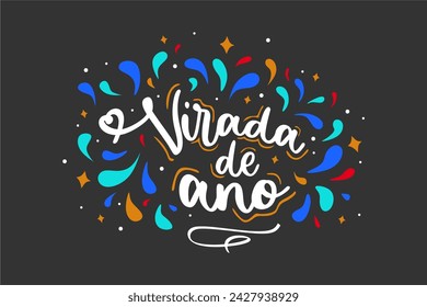 Handgezeichnete verzierte Phrase Silvester de Ano Illustration auf brasilianischem Portugiesisch auf dunklem Hintergrund