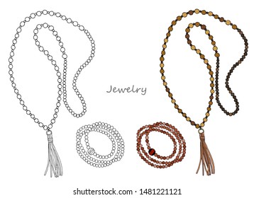 Hand-drawn decoration in ethnic style: beads rosary bracelet. Vector