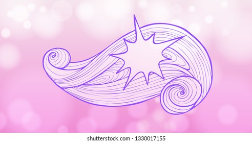Hand-drawn decorative element, a star on the background of stylized swirling wave of lilac ink lines.