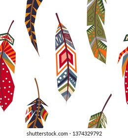 Hand-drawn decorative feathers. Seamless vector pattern.