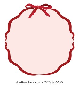 Hand-drawn decorative frame made of red ribbon with a bow, festive design template