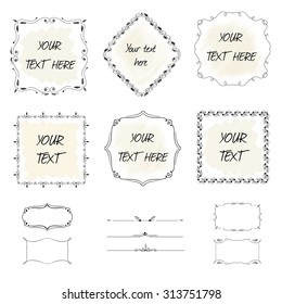 Hand-drawn decorative frames, borders. Design elements