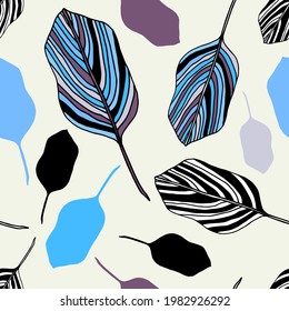 Hand-drawn decorative Native American feathers with a black outline. Seamless pattern. Creative illustration. Vector illustration for web design or print.
