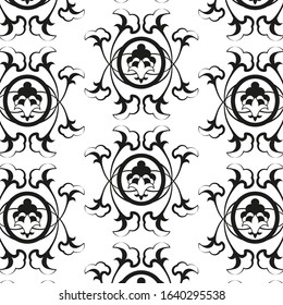 Hand-drawn decorative seamless floral pattern. Black and white.