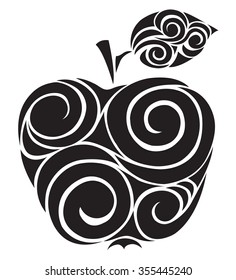 Hand-drawn decorative silhouette of a apple. Vector cartoon illustration. Isolated on white.