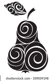 Hand-drawn decorative silhouette of a pear. Vector cartoon illustration. Isolated on white.