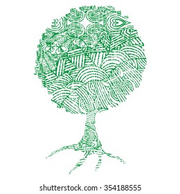 Hand-drawn decorative tree element in vector.
