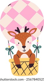 Handdrawn Deer On Hot Air Balloon Vector Illustration