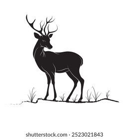 Hand-drawn deer vector silhouette, A vector illustration of the herbivore animal, An element idea for the company logo