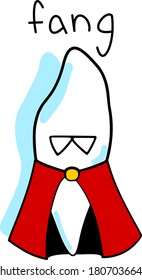 Hand-drawn dental cartoon "fang" tooth with vampire costume - (Vector)