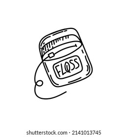 Hand-drawn dental floss, editable doodle hand-drawn badge. Dental hygiene. The subject of brushing between the teeth. Vector illustration of personal oral hygiene. Dental care.