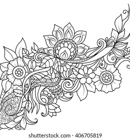 Hand-drawn design, black and white pattern in a zentangle style