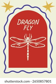 A hand-drawn design of a dragonfly poster art print inspired by nature with an uplifting quote. Ideal for interior decoration, wall art, and art prints.