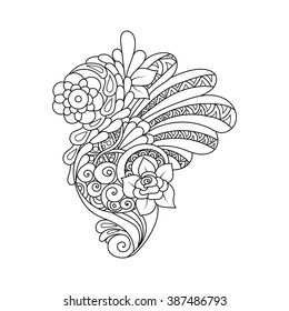 Hand-drawn design element. Doodle art flowers. Zentangle floral pattern.  