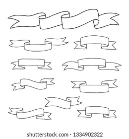 Handdrawn design elements for the bullet journal and any other decoration purpose. Banners. Vector outline illustration.