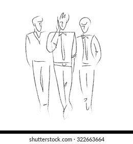 Hand-drawn design elements. Business men. Business partners meeting. Illustration. Office style.