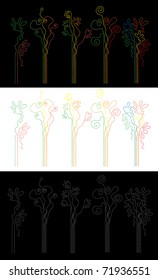 handdrawn design elements isolated on white and black background