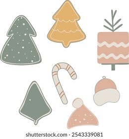 Hand-drawn Designs Cozy Pastel Christmas Icons for a Modern Holiday Aesthetic