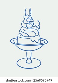 Hand-drawn dessert Illustration. Line art, ink, minimalist style. Vector illustration. Party collection.