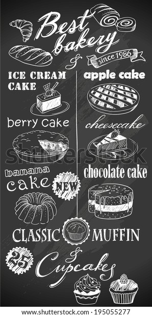 Handdrawn Desserts On Chalkboard Stock Vector (Royalty Free) 195055277 ...