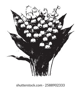 Hand-drawn detailed lily of the valley vector drawing