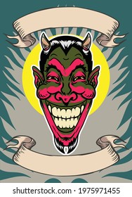 Handdrawn devil illustration vector for tattoo and posters 