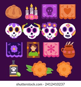 Hand-drawn Dia de muertos illustration set 