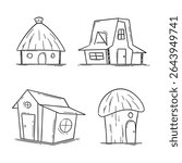Hand-drawn different Huts doodle vector art