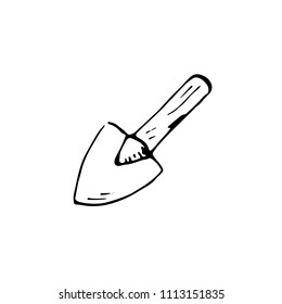 Handdrawn digging tools doodle icon. Hand drawn black sketch. Sign cartoon symbol. Decoration element. White background. Isolated. Flat design. Vector illustration.