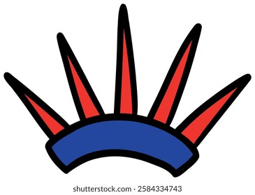 A hand-drawn digital illustration of a crown in blue, red and white colors. The bow has a crisp black outline, a solid blue base and a red stripe in the center, giving it a playful and festive look.