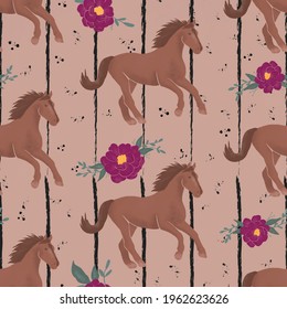 hand-drawn, digitally painted horse pattern. vector seamless repeat