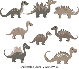 Hand-drawn dinosaur set in a cute kids’ style with soft pastel colors. Perfect for fabric, nursery wallpaper, children’s products, and stationery design.