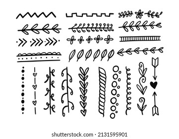 Hand-drawn dividers and decorative elements set. Black color vector art