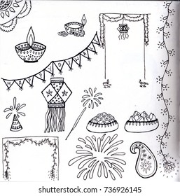Hand-drawn Diwali celebrations vector