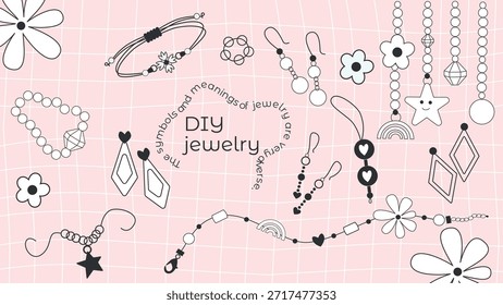 Coleção de elementos de fabricação de joias DIY desenhadas à mão