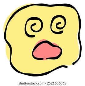 A hand-drawn dizzy face emoji. Features a simple and cute yellow-based design. Stylish and versatile for various scenes.