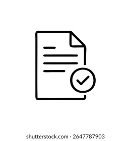 Handdrawn document with checkmark symbol in circle on background paper file