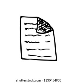 Handdrawn document doodle icon. Hand drawn black sketch. Sign cartoon symbol. Decoration element. White background. Isolated. Flat design. Vector illustration.